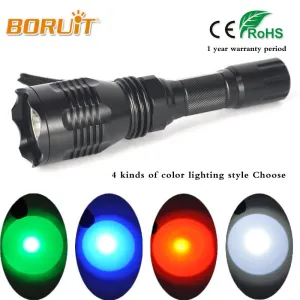 BORUiT Lantern Linterna LED Flashlight White/Blue/Green/Red Light Torch Portable Lamp For Camping Hunting Fishing 18650 Battery