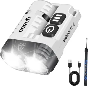 BORUIT U6 LED Small Powerful Flat EDC Flashlight with Clip,Super Bright USB A/C-C Rechargeable Mini Pocket Keychain Flash Light with White Warm Red Light,10 Modes,IP68 Waterproof,Magnetic