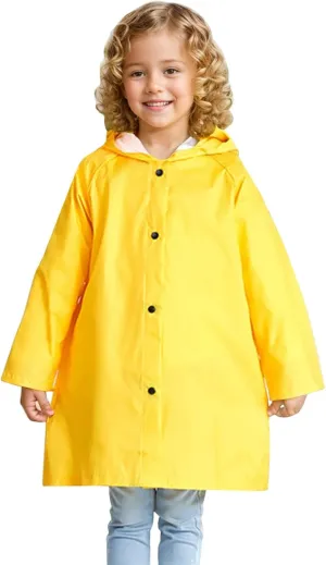Boys Girls Raincoat, Lightweight Breathable Kids Rain Jacket Waterproof Yellow Rain Coat for Children Rainwear
