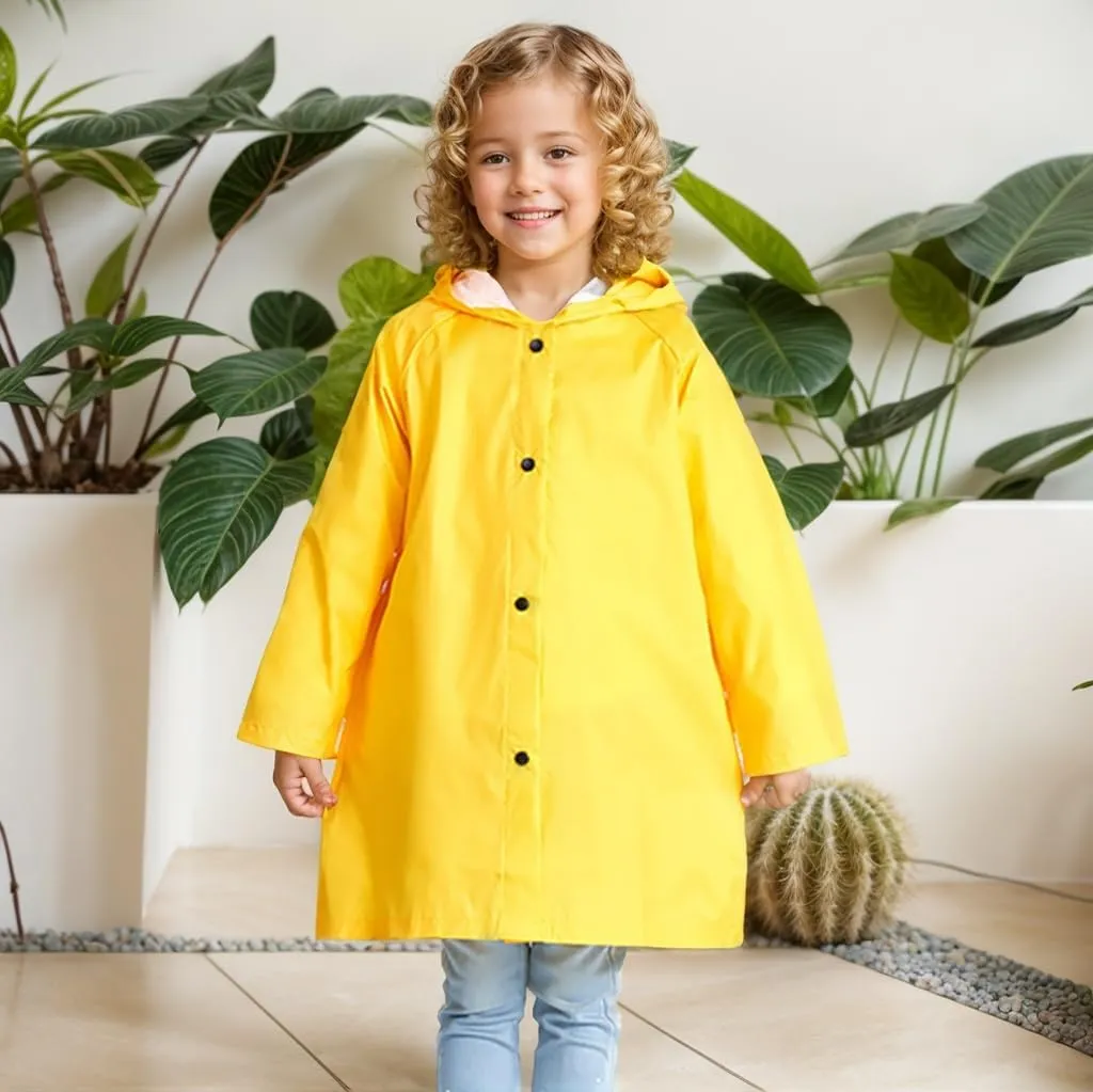 Boys Girls Raincoat, Lightweight Breathable Kids Rain Jacket Waterproof Yellow Rain Coat for Children Rainwear