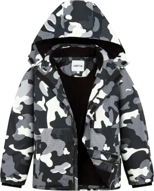 Boys Waterproof Ski Jacket Fleece Lined Warm Winter Snow Coat Hooded Winter Jacket for Kids