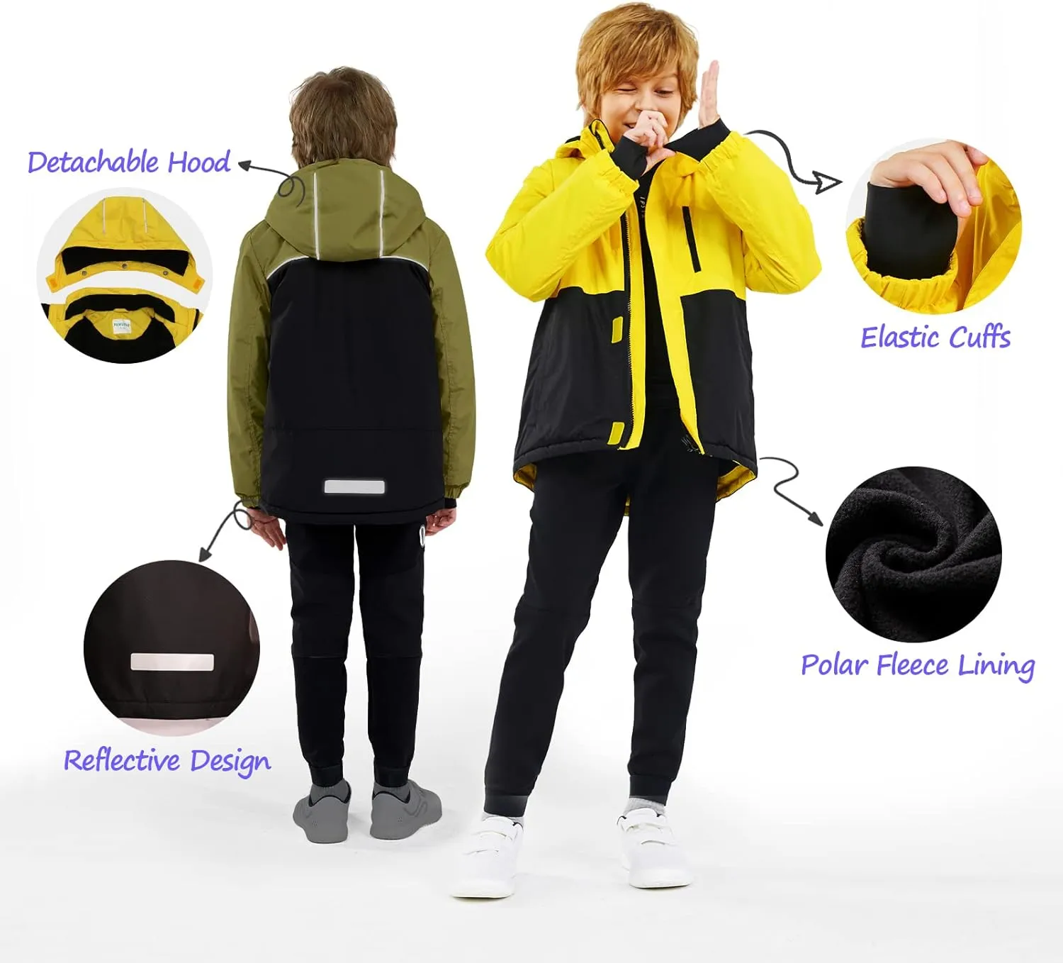 Boys Winter Coats Waterproof Breathable Snowboarding Ski Jackets Fleece Lined Hooded Rain Coat for Kids