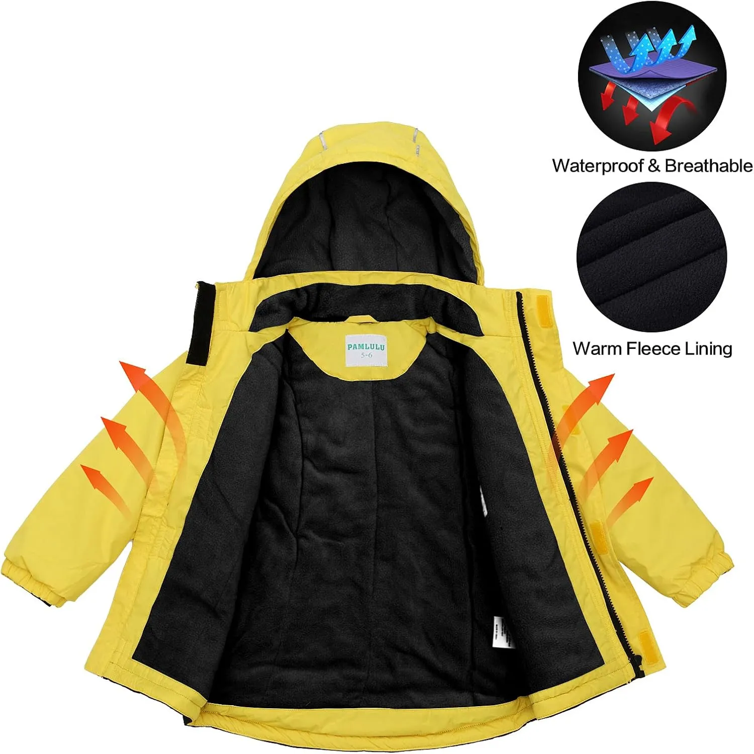 Boys Winter Coats Waterproof Breathable Snowboarding Ski Jackets Fleece Lined Hooded Rain Coat for Kids