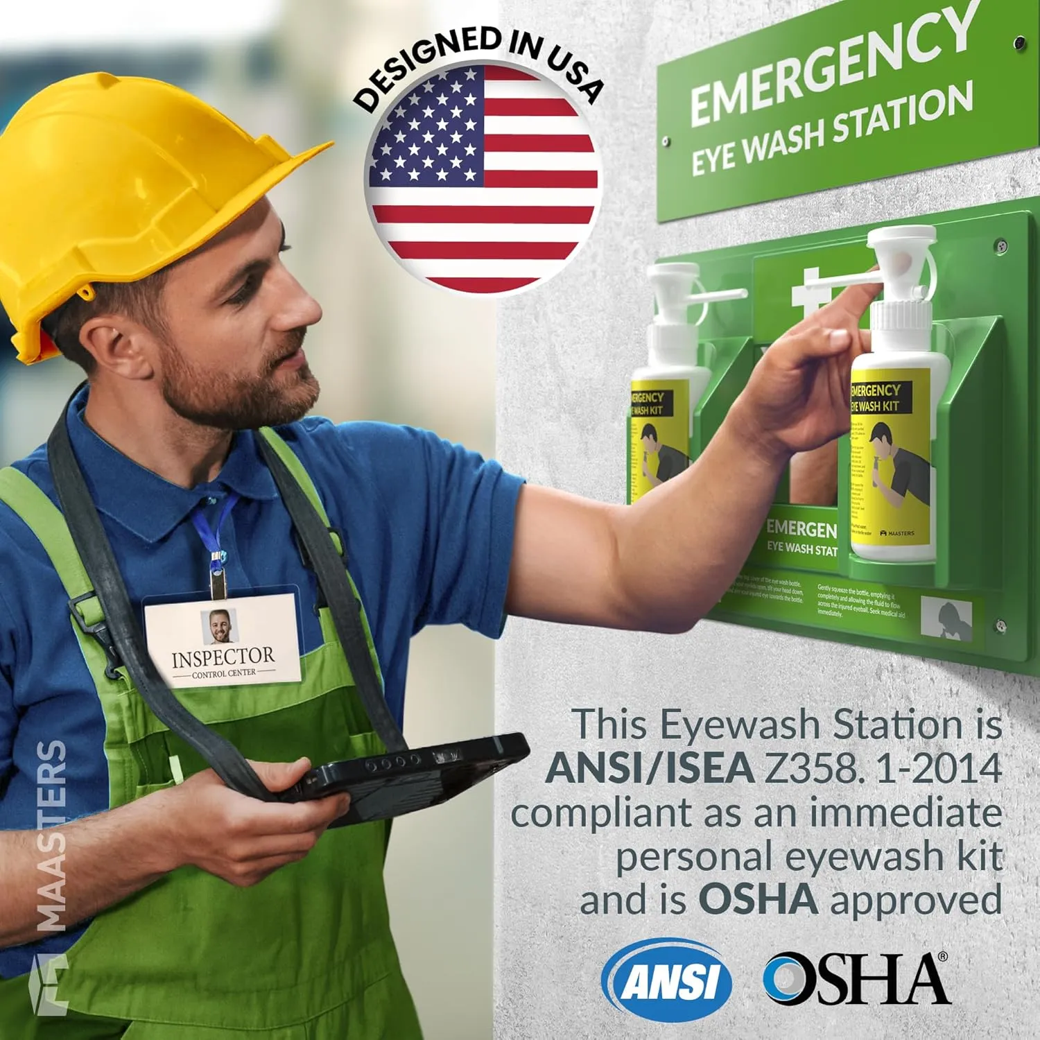 BPA Free Portable Eye Wash Station OSHA Approved - Wall-Mounted First Aid Eye Wash Kit w/Mirror & 2X 16oz Empty Bottles - No Eye Wash Solution Included - Emergency Eyewash - Set of 2