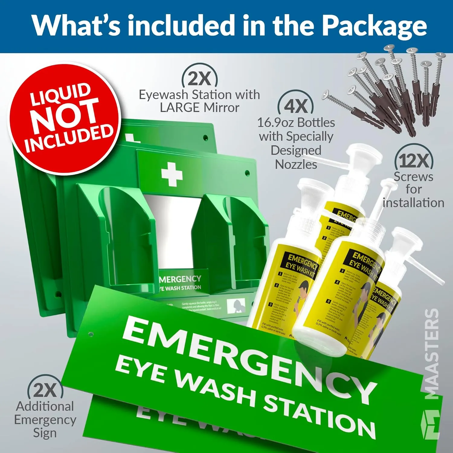 BPA Free Portable Eye Wash Station OSHA Approved - Wall-Mounted First Aid Eye Wash Kit w/Mirror & 2X 16oz Empty Bottles - No Eye Wash Solution Included - Emergency Eyewash - Set of 2
