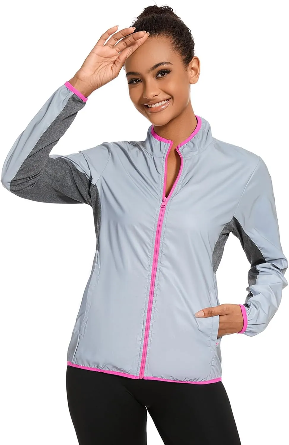 bpbtti Running Jackets for Women 360 Reflective Windproof Lightweight Jacket for Travel Hiking Cycling