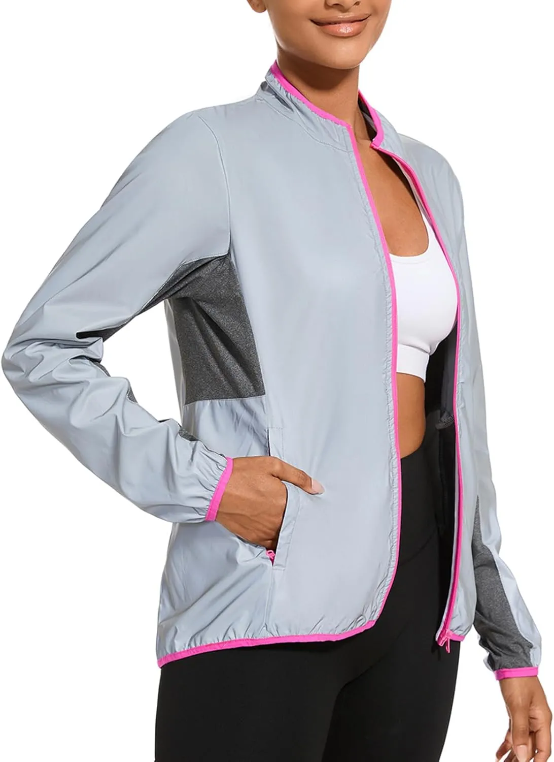bpbtti Running Jackets for Women 360 Reflective Windproof Lightweight Jacket for Travel Hiking Cycling