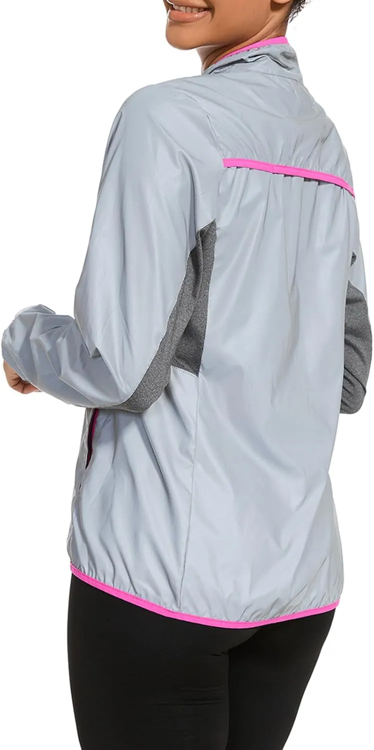 bpbtti Running Jackets for Women 360 Reflective Windproof Lightweight Jacket for Travel Hiking Cycling