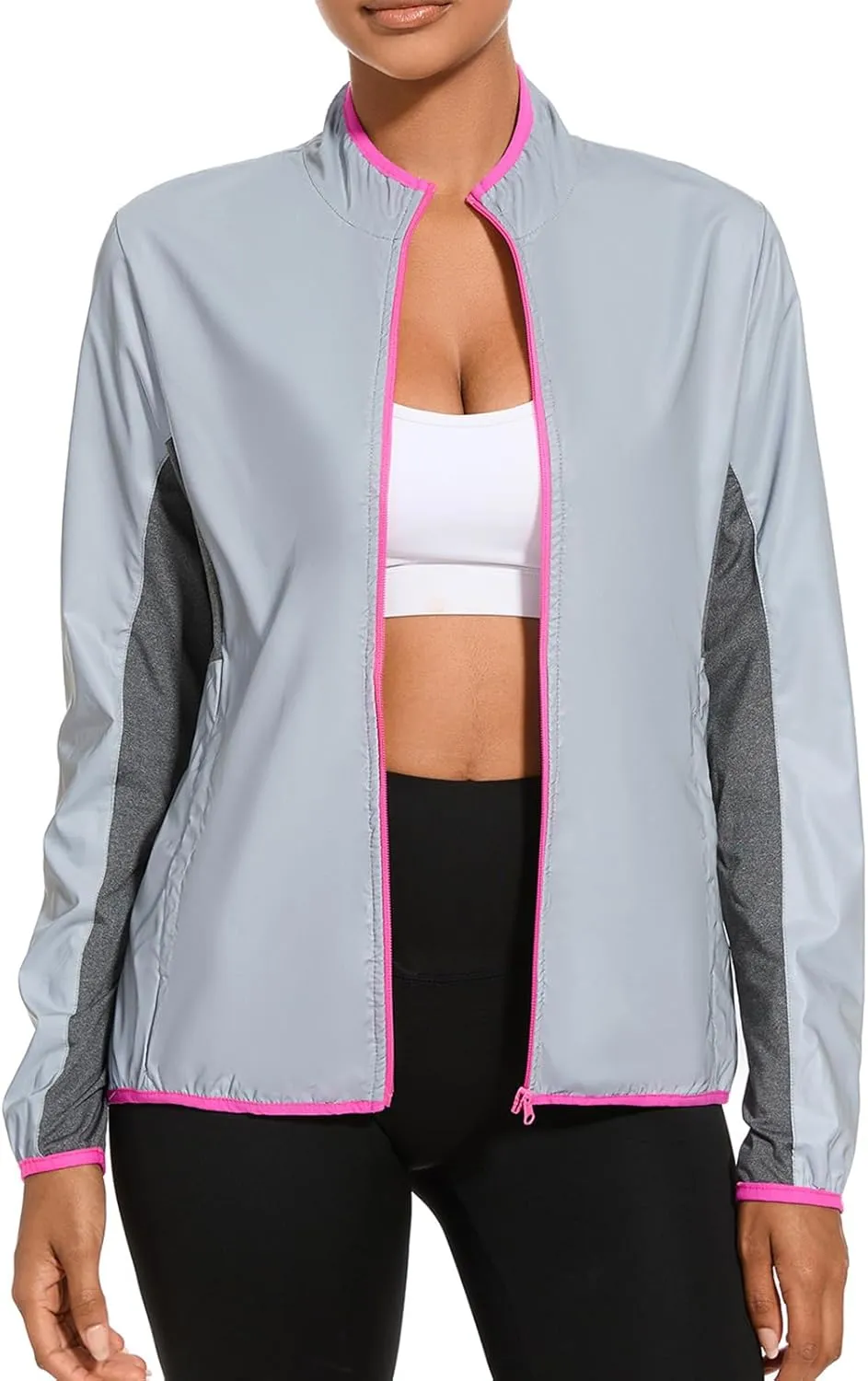 bpbtti Running Jackets for Women 360 Reflective Windproof Lightweight Jacket for Travel Hiking Cycling