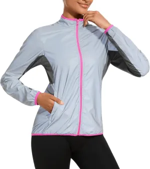 bpbtti Running Jackets for Women 360 Reflective Windproof Lightweight Jacket for Travel Hiking Cycling