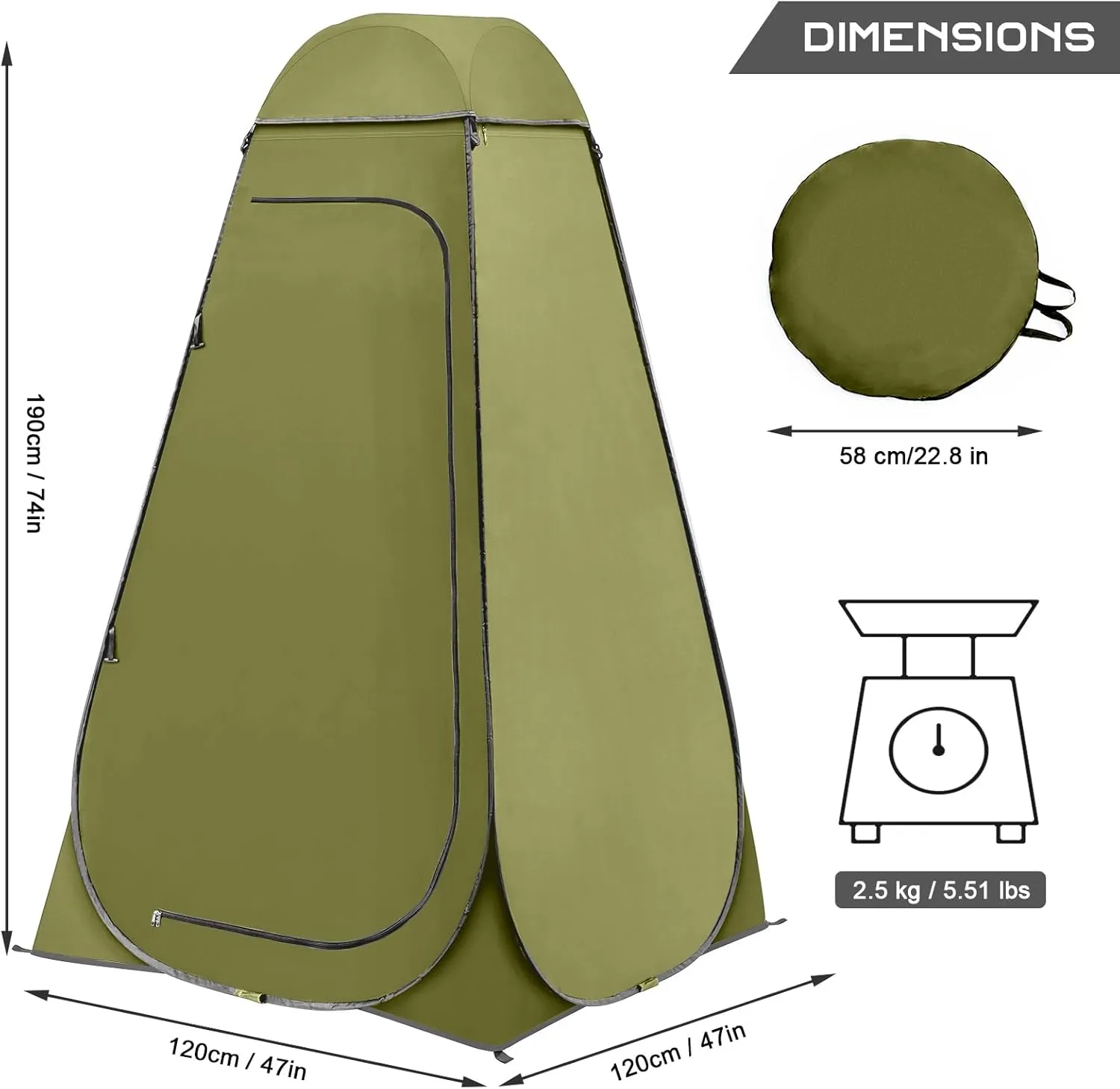 BRIAN & DANY Pop Up Shower Tent, Portable Privacy Camping Changing Tent, Camp Toilet Bathroom Pod with Rain Shelter & Windows, UPF 50  & Waterproof, 47.2" x 47.2" x 74.8"