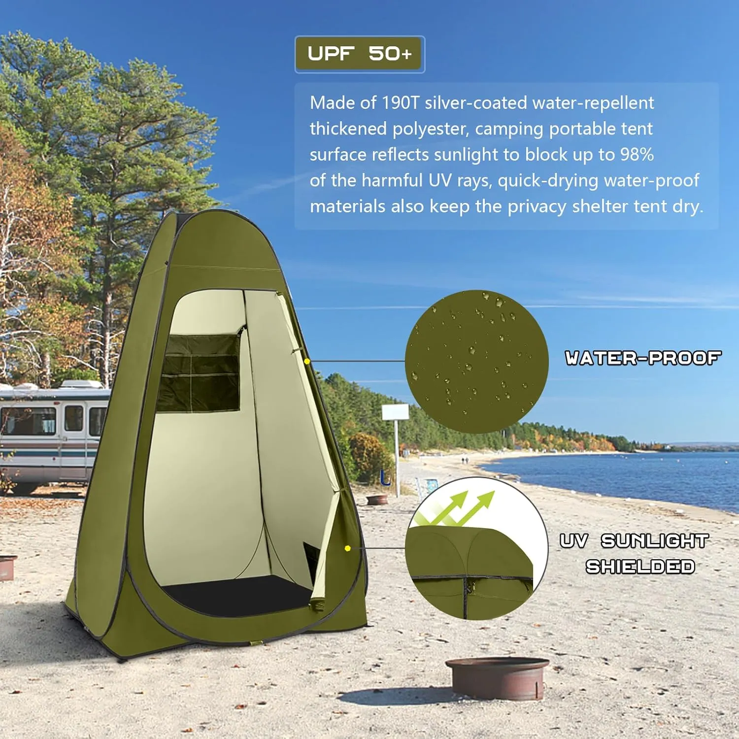BRIAN & DANY Pop Up Shower Tent, Portable Privacy Camping Changing Tent, Camp Toilet Bathroom Pod with Rain Shelter & Windows, UPF 50  & Waterproof, 47.2" x 47.2" x 74.8"