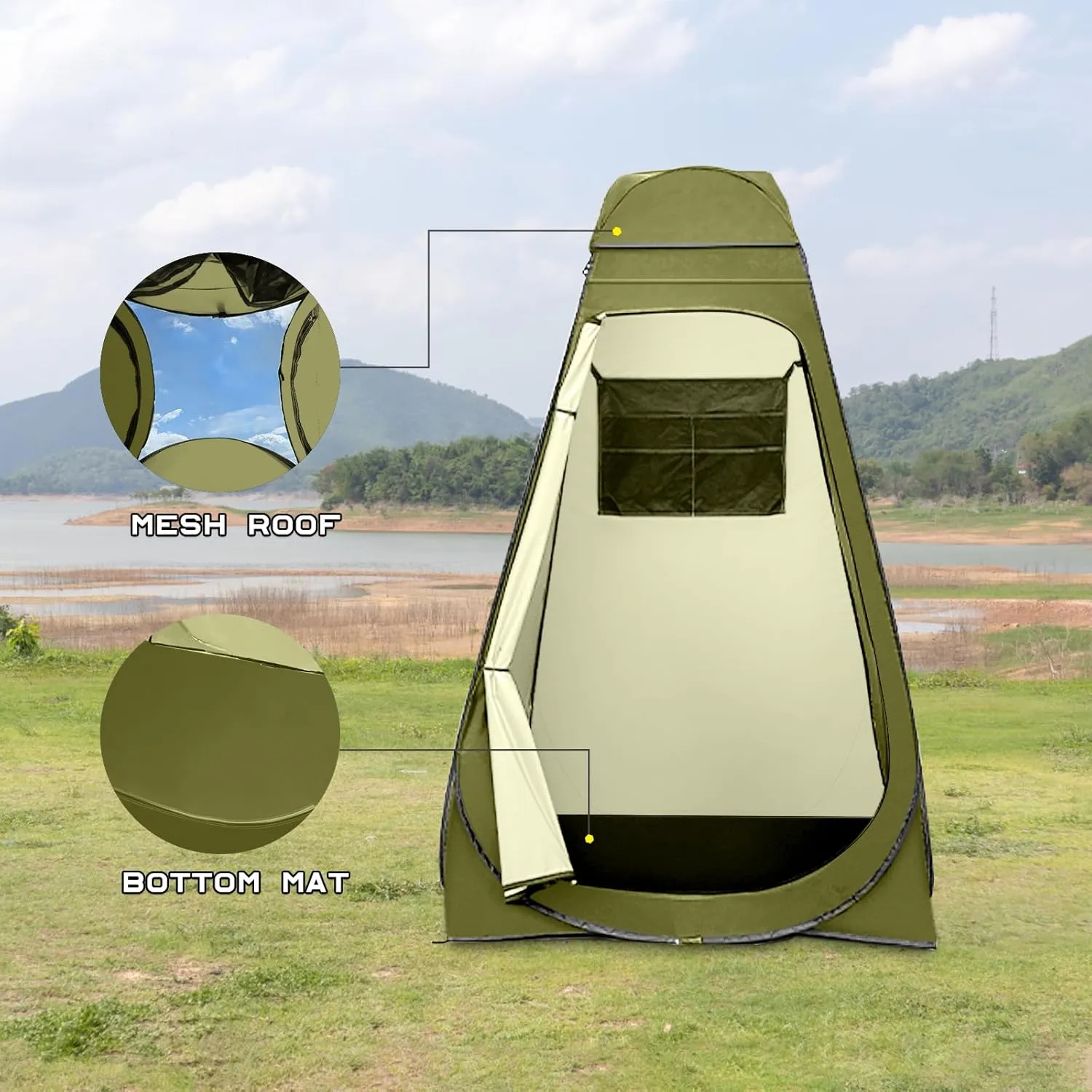 BRIAN & DANY Pop Up Shower Tent, Portable Privacy Camping Changing Tent, Camp Toilet Bathroom Pod with Rain Shelter & Windows, UPF 50  & Waterproof, 47.2" x 47.2" x 74.8"