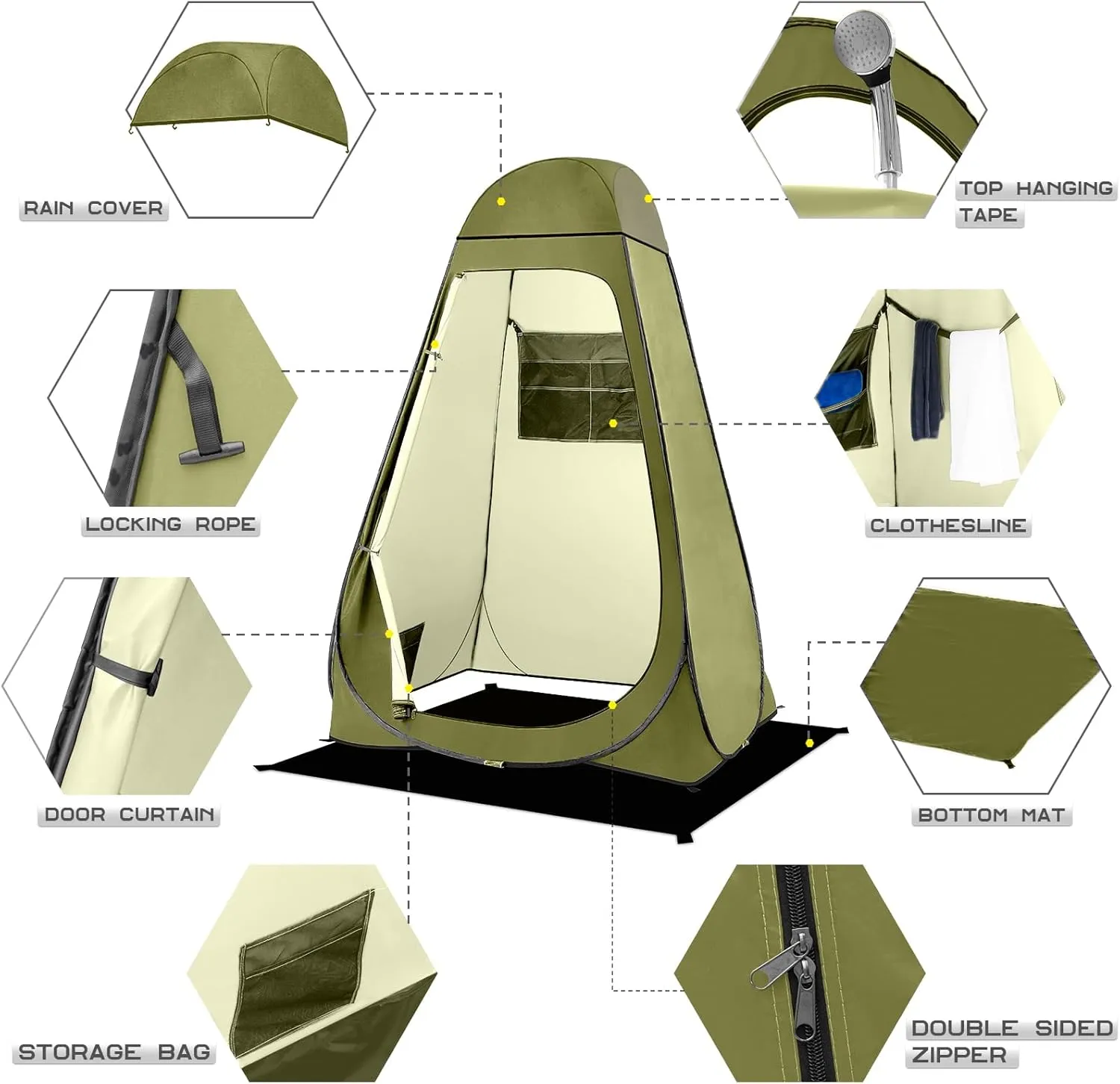 BRIAN & DANY Pop Up Shower Tent, Portable Privacy Camping Changing Tent, Camp Toilet Bathroom Pod with Rain Shelter & Windows, UPF 50  & Waterproof, 47.2" x 47.2" x 74.8"