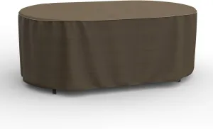 Budge StormBlock Hillside Oval Patio Table Cover Premium, Outdoor, Waterproof, Medium, Black and Tan Weave