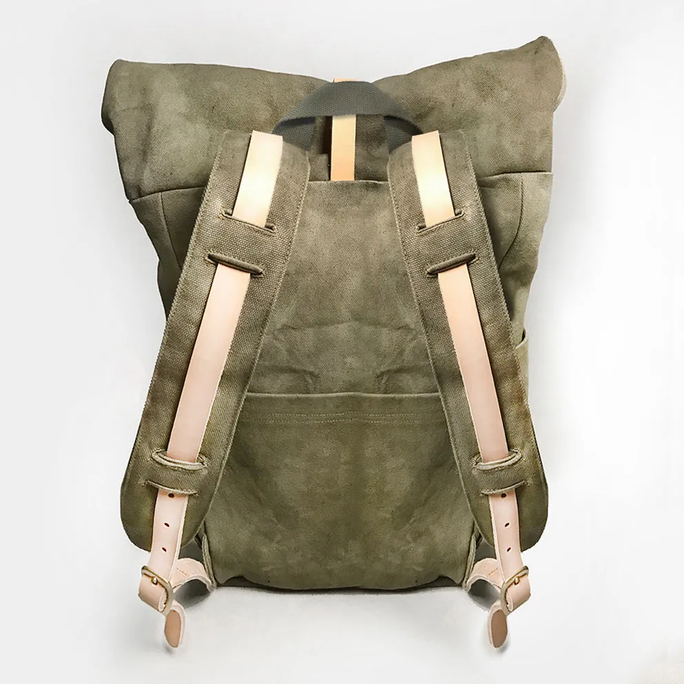 BZEN X MINER49ER LIMITED EDITION BERGEN16-16MG ROLL TOP BACK PACK VEGGIE DYED CANVAS-20oz-MOSS GREEN
