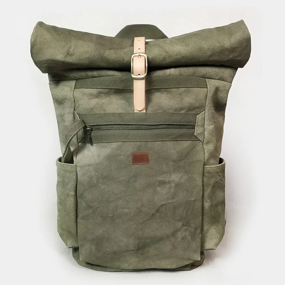 BZEN X MINER49ER LIMITED EDITION BERGEN16-16MG ROLL TOP BACK PACK VEGGIE DYED CANVAS-20oz-MOSS GREEN