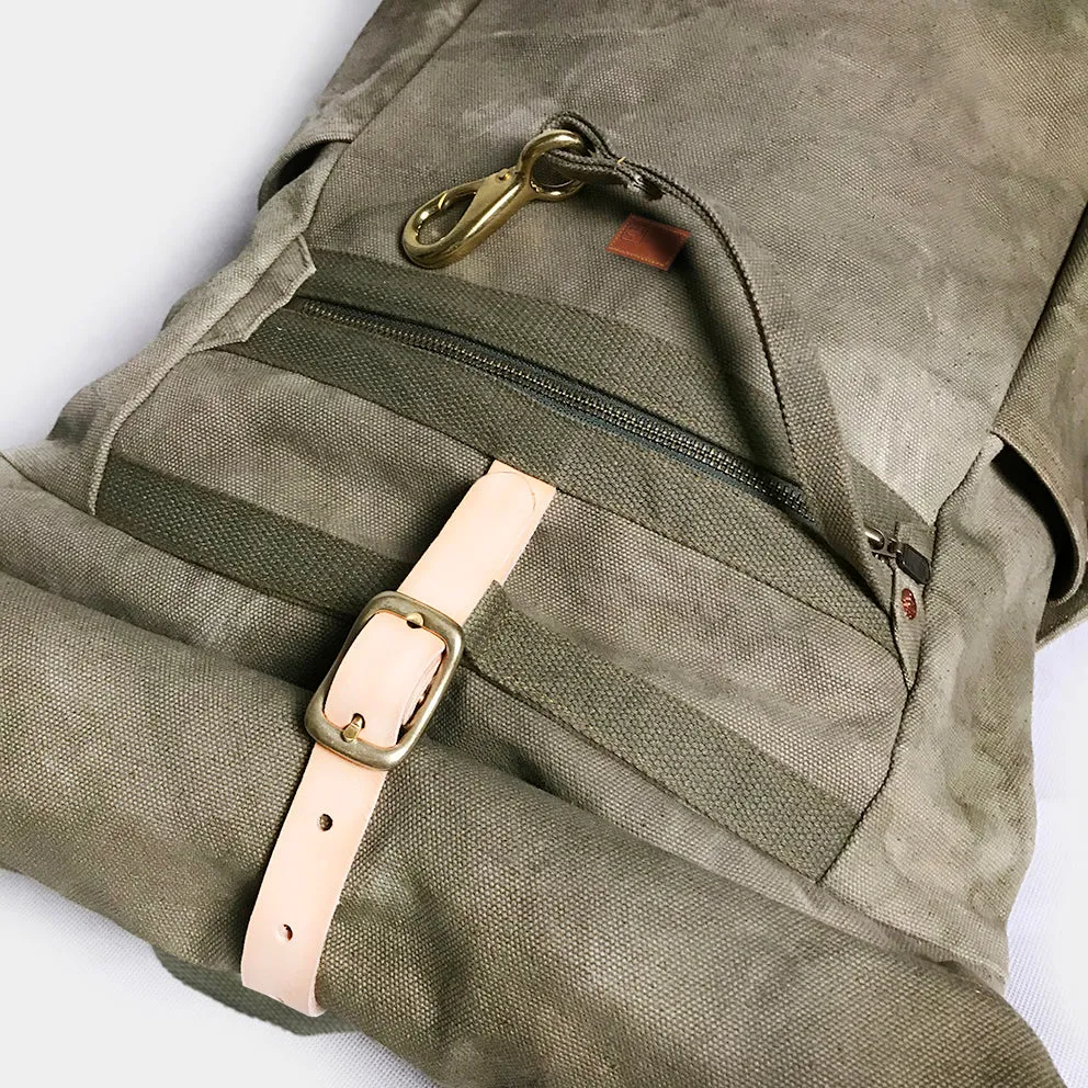 BZEN X MINER49ER LIMITED EDITION BERGEN16-16MG ROLL TOP BACK PACK VEGGIE DYED CANVAS-20oz-MOSS GREEN