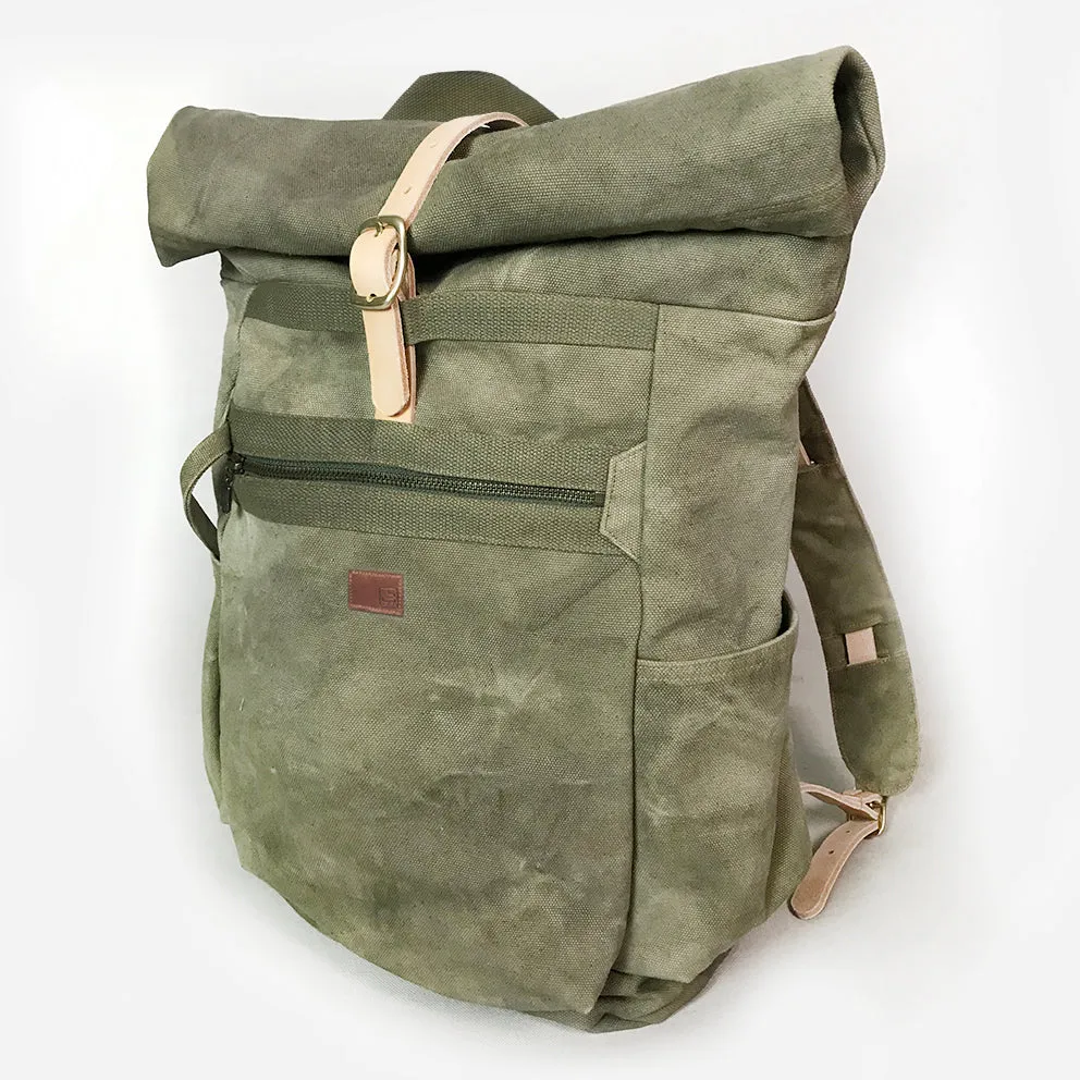 BZEN X MINER49ER LIMITED EDITION BERGEN16-16MG ROLL TOP BACK PACK VEGGIE DYED CANVAS-20oz-MOSS GREEN