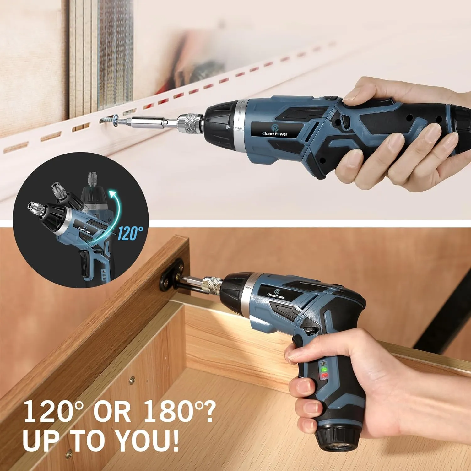 C P CHANTPOWER Cordless Electric Screwdriver Set, 6 1 Torque Gears,1/4'' Hex Self-Lock Chuck, 4V Small Rechargeable Screwdriver with 11 pcs Accessories, Flashlight, Charger Blue