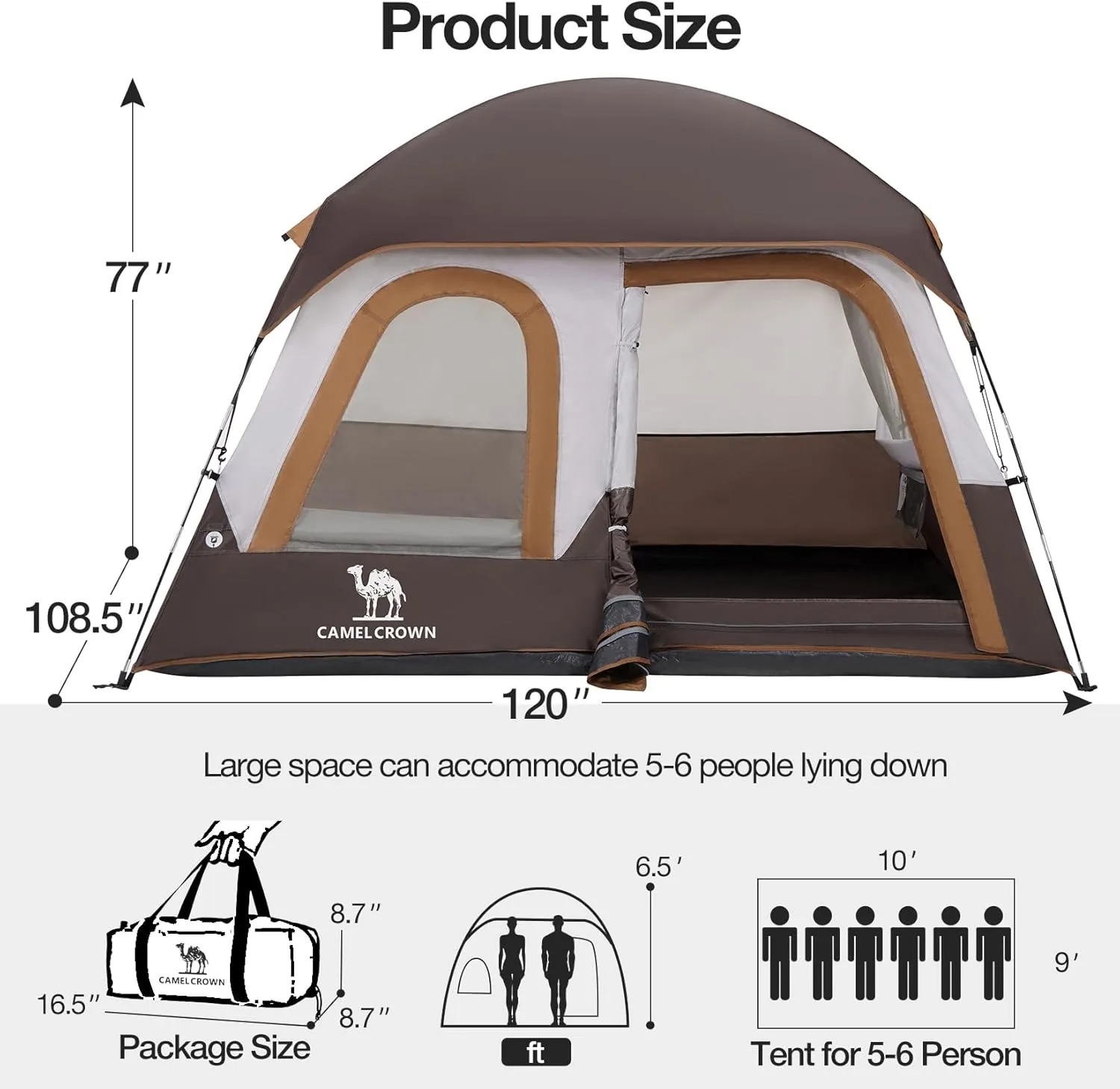 CAMEL CROWN 4/6 Person Tent Waterproof Lightweight Portable Backpacking Tent for Outdoor Camping Hiking