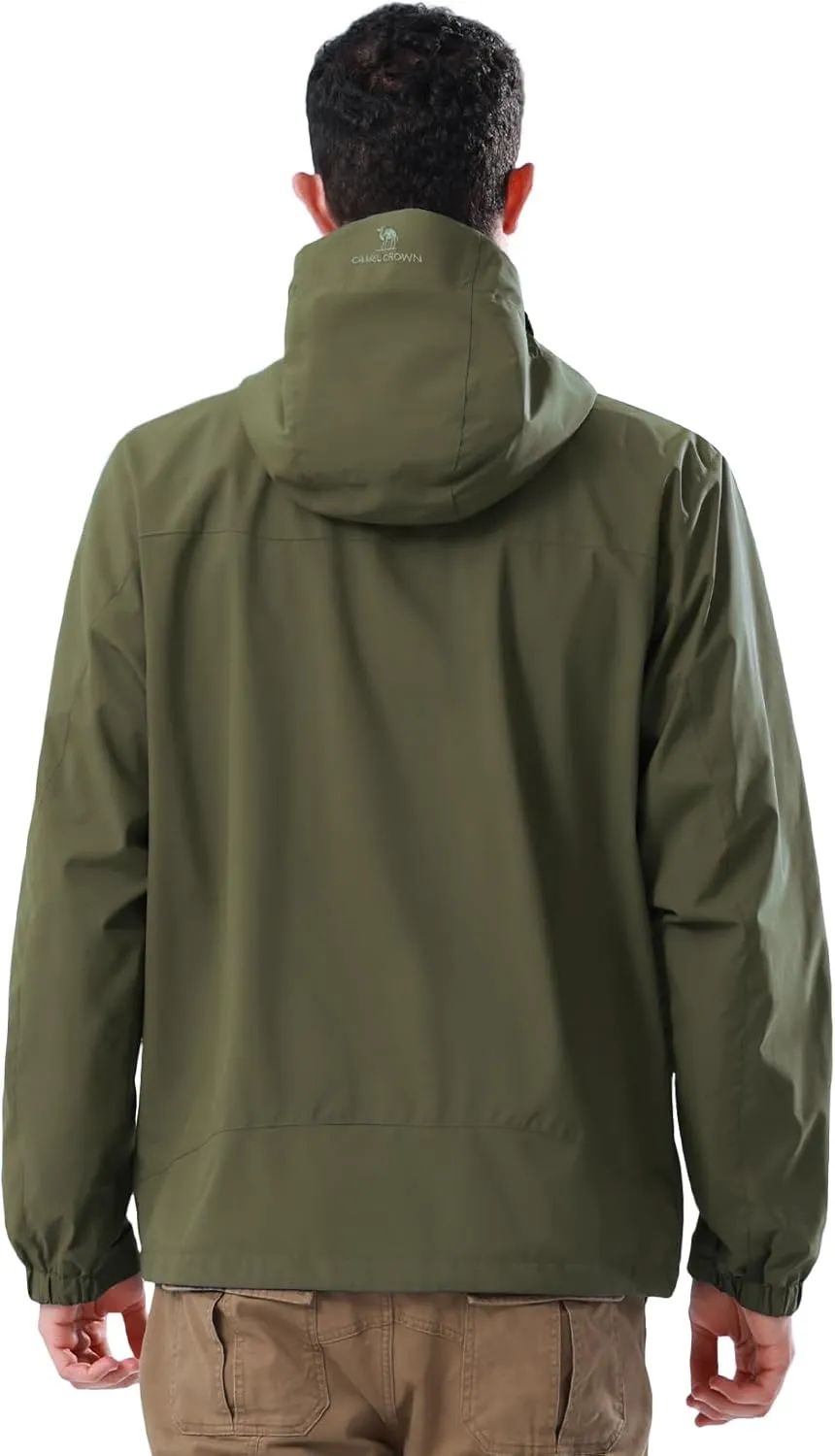 CAMEL CROWN Men's Waterproof Softshell Jacket Lightweight Windbreaker Hooded Rain Coat For Outdoor Hiking