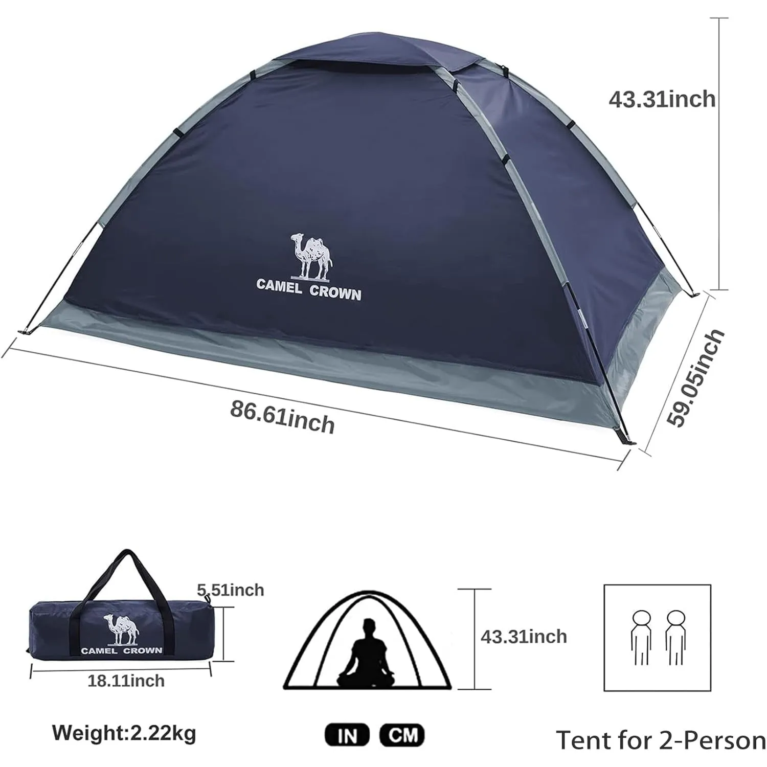 CAMEL CROWN Tents for Camping 2/3/4/5 Person Camping Dome Tent, Waterproof,Spacious, Lightweight Portable Backpacking Tent for Outdoor Camping/Hiking