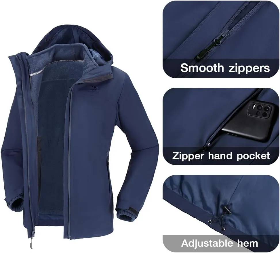 CAMEL CROWN Women's Ski Jacket Waterproof 3 in 1 Winter Coat with Fleece Inner Warm Windproof For Snow Outdoor Hiking