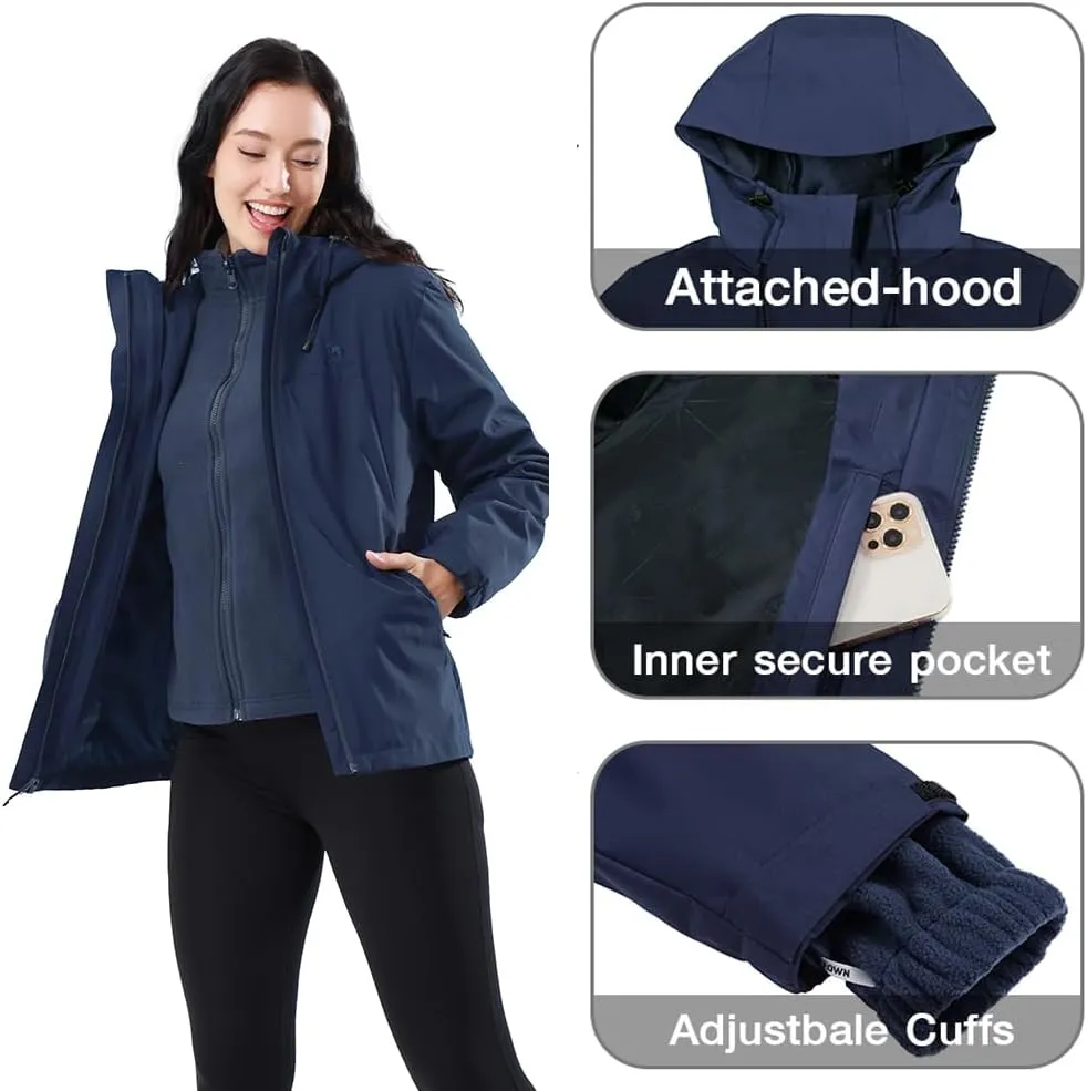 CAMEL CROWN Women's Ski Jacket Waterproof 3 in 1 Winter Coat with Fleece Inner Warm Windproof For Snow Outdoor Hiking