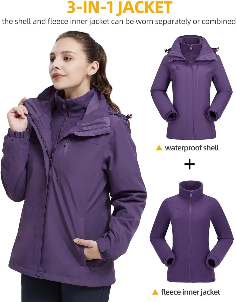 CAMEL CROWN Women's Waterproof Ski Jacket 3 in 1 Winter Coat Windbreaker Snowboard Jackets for Rain Snow Outdoor Hiking