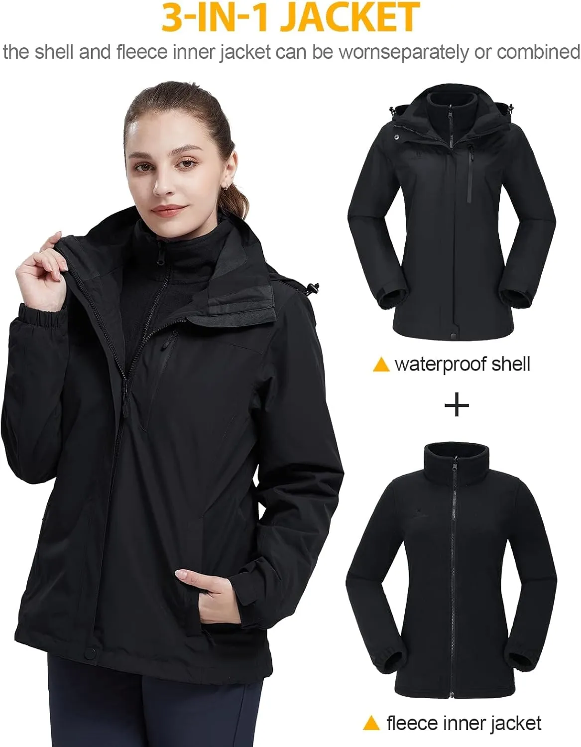 CAMEL CROWN Women's Waterproof Ski Jacket 3 in 1 Winter Coat Windbreaker Snowboard Jackets for Rain Snow Outdoor Hiking