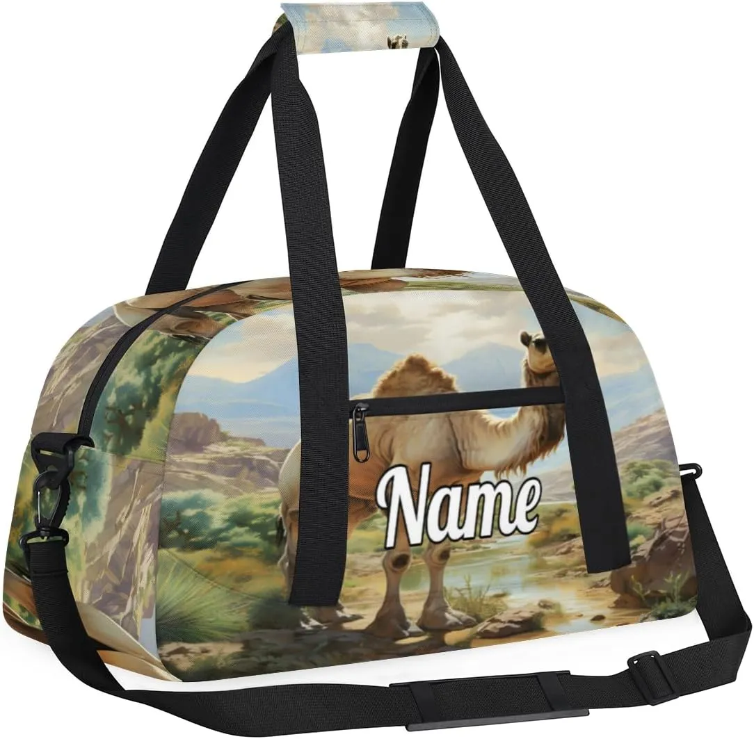 Camel Pattern Custom Name Sport Duffel Bag Dance Bag for Girls Teens Personalized Ballet Bag Gift for Birthday Christmas Helloween