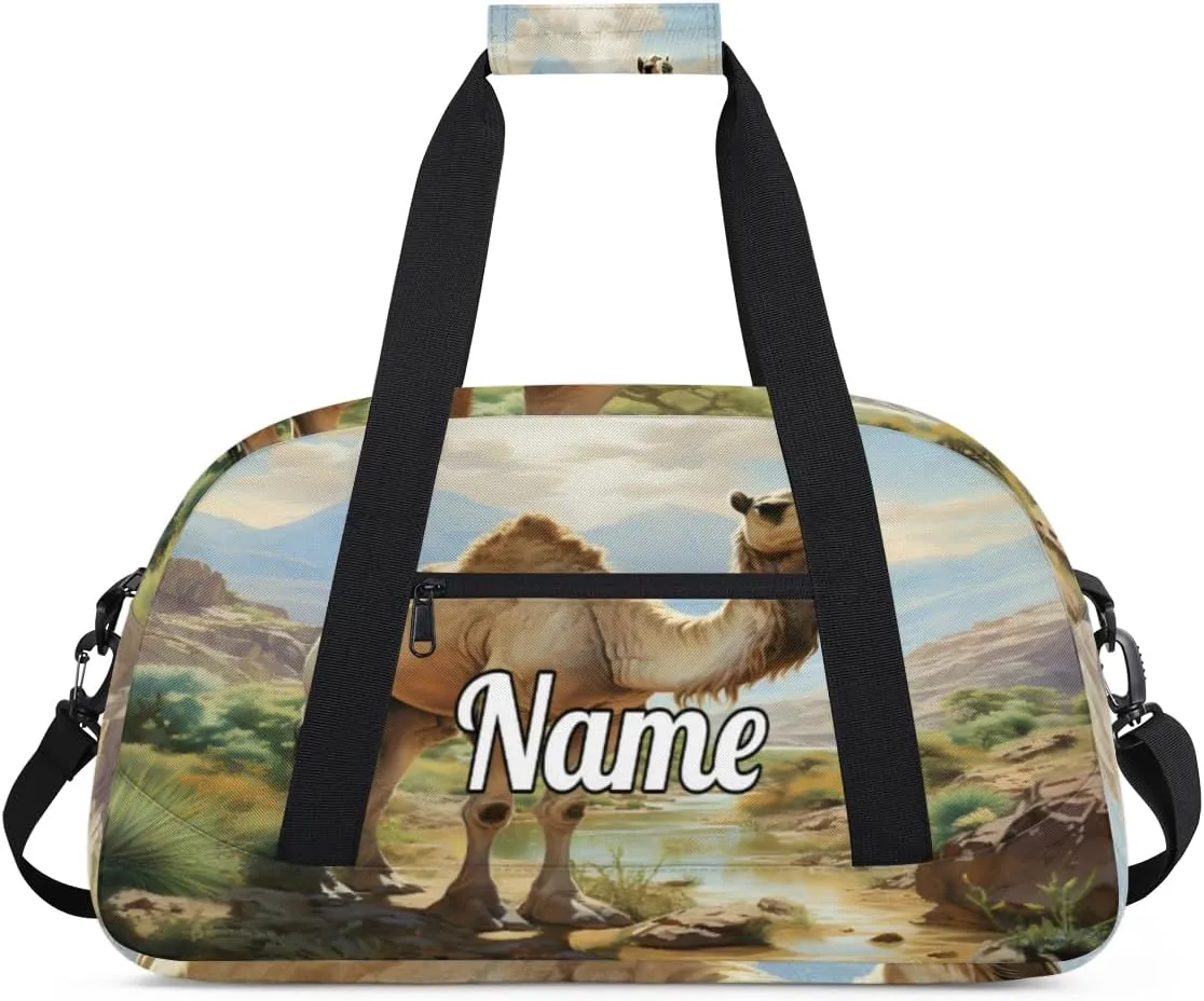 Camel Pattern Custom Name Sport Duffel Bag Dance Bag for Girls Teens Personalized Ballet Bag Gift for Birthday Christmas Helloween