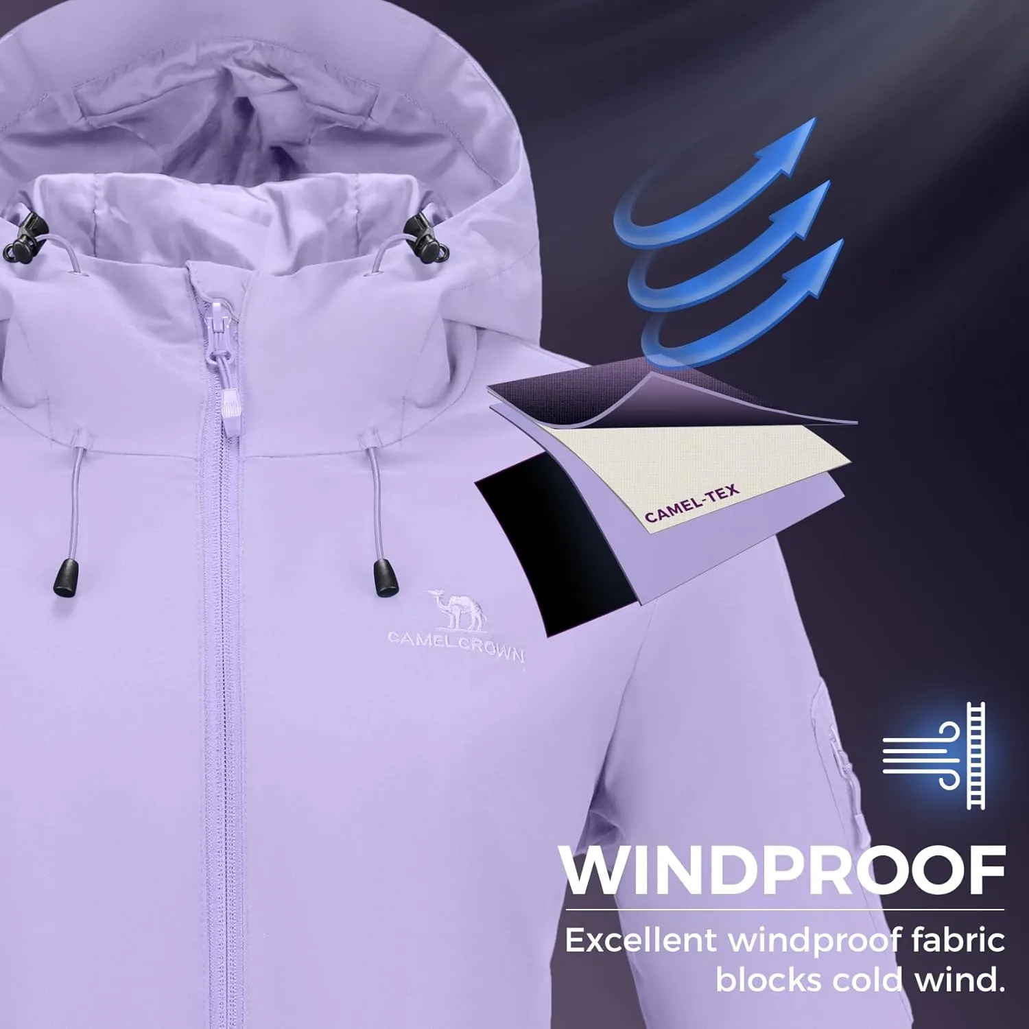 CAMELSPORTS Women's Rain Jacket Lightweight Windbreaker Hooded Raincoat Windproof Coat Shell for Outdoor Hiking