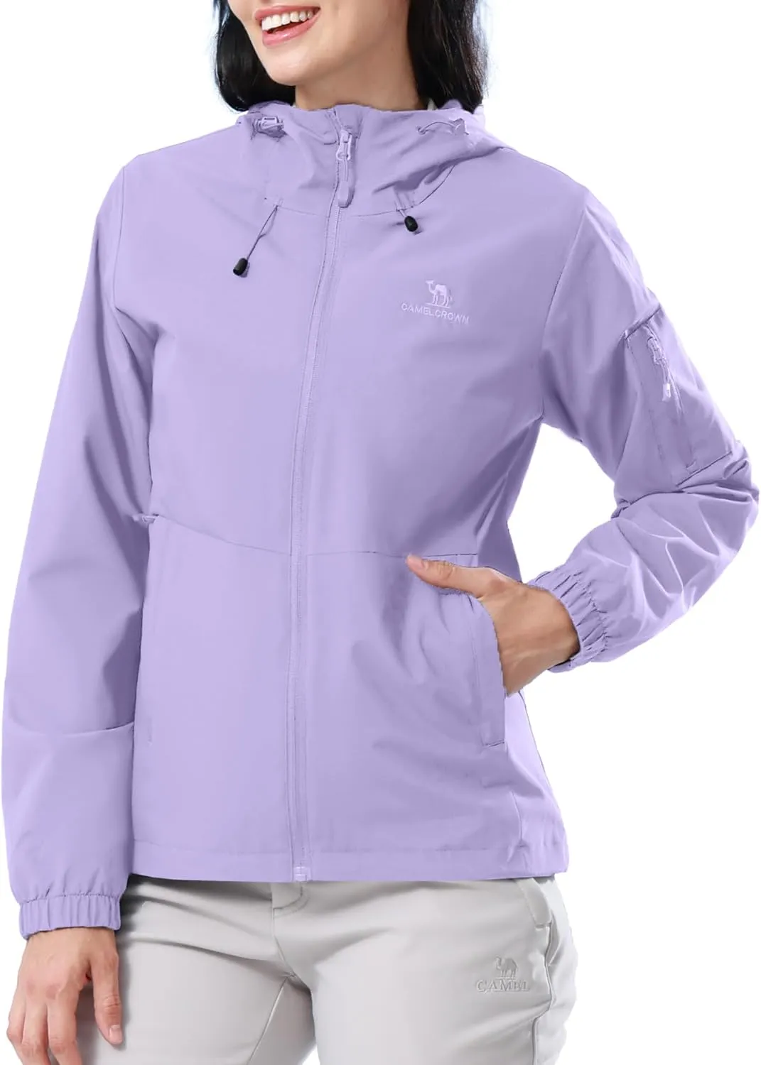 CAMELSPORTS Women's Rain Jacket Lightweight Windbreaker Hooded Raincoat Windproof Coat Shell for Outdoor Hiking