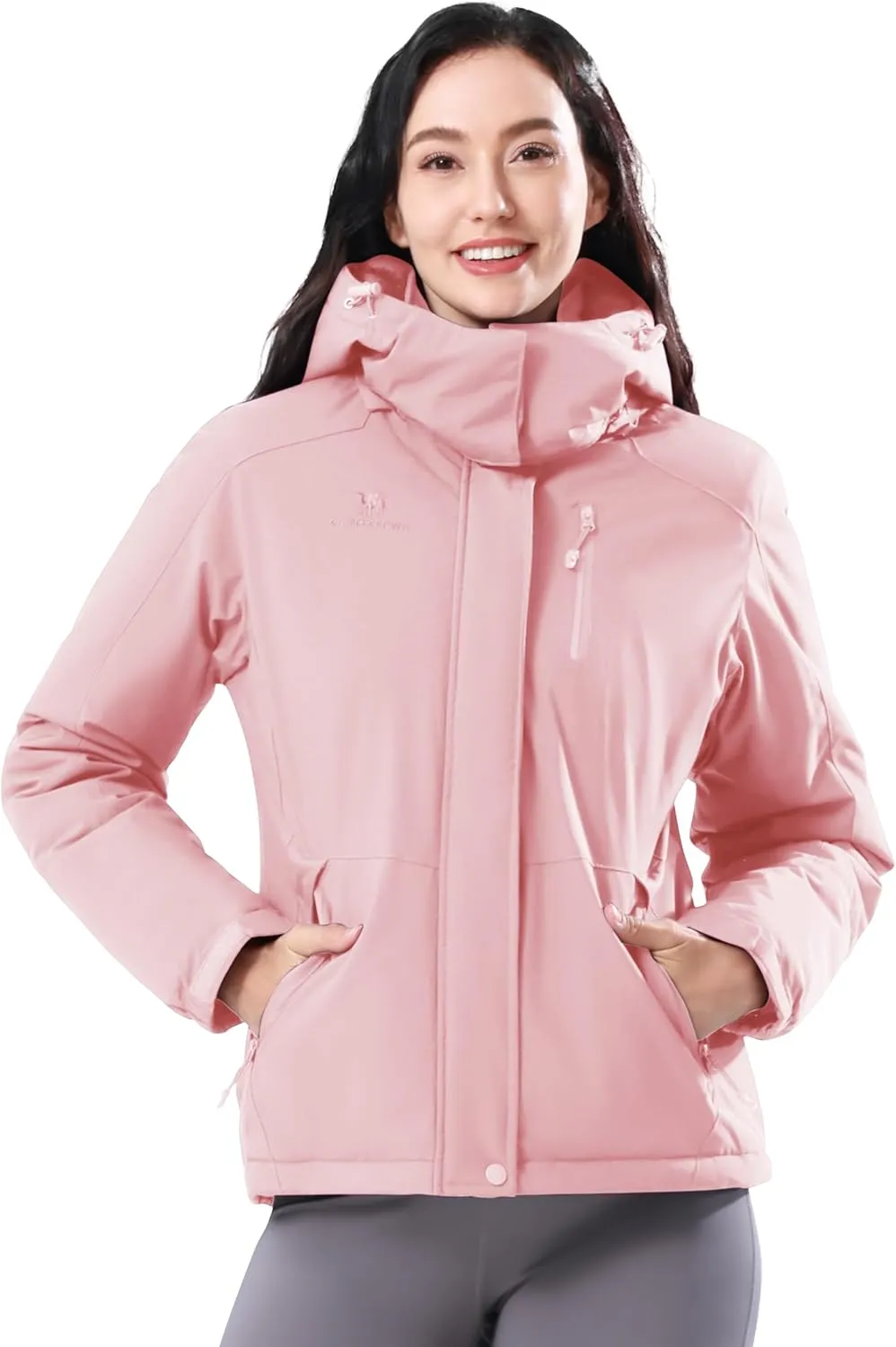 CAMELSPORTS Women's Waterproof Snow Ski Jakcet Fleece Warm Winter Coat Hooded Windproof Insulated Snowboarding Jacket