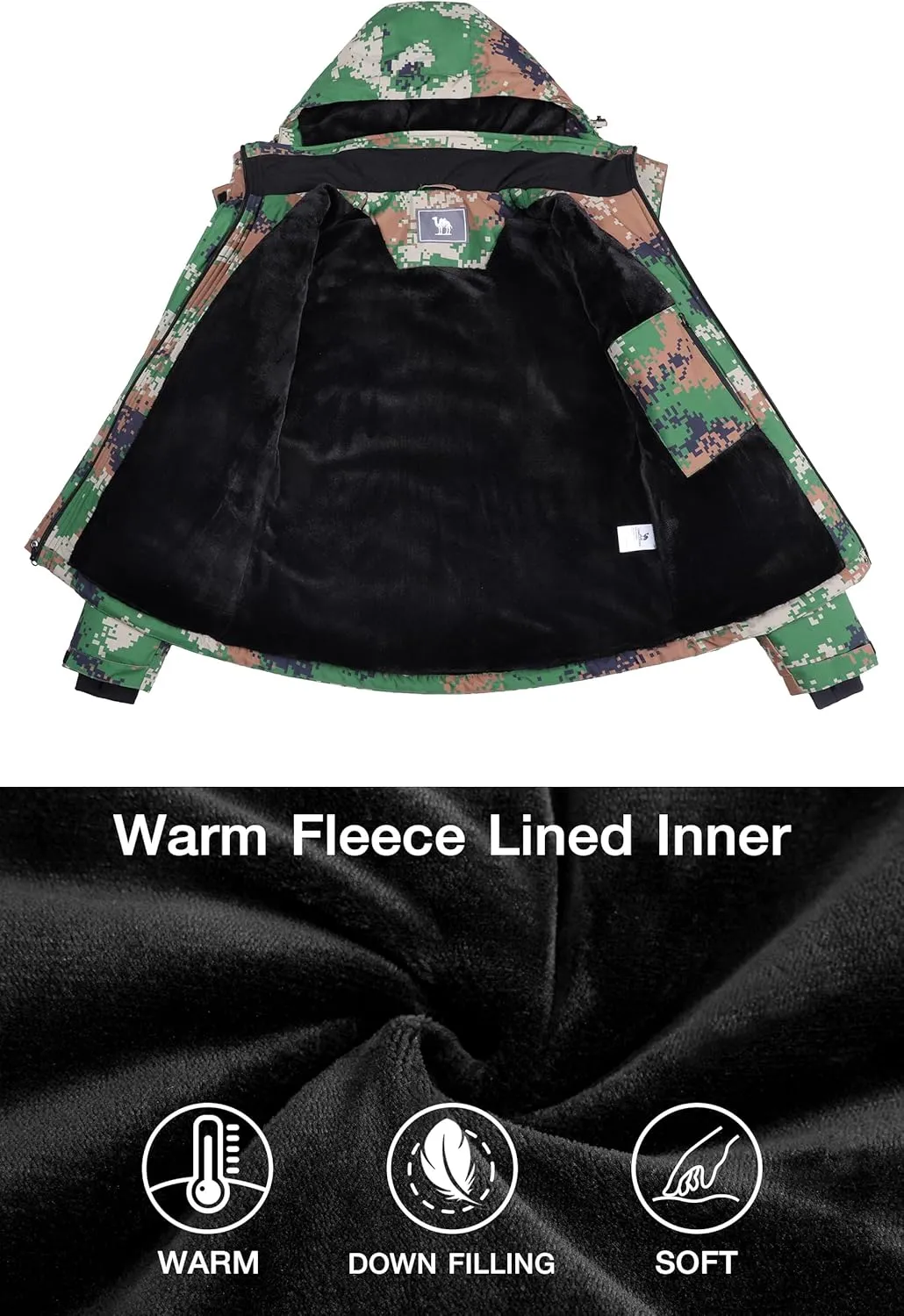 CAMELSPORTS Women's Waterproof Snow Ski Jakcet Fleece Warm Winter Coat Hooded Windproof Insulated Snowboarding Jacket