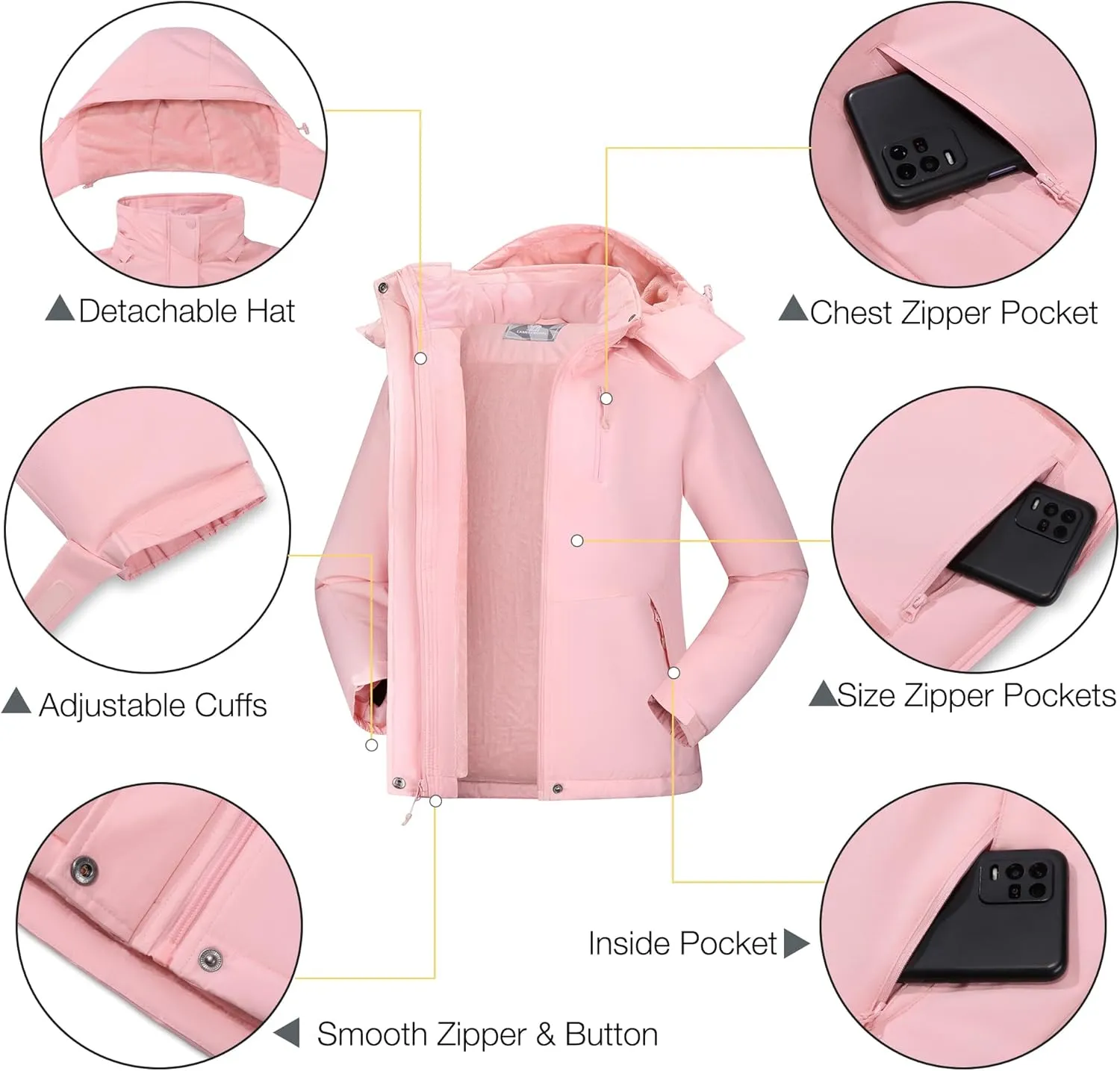 CAMELSPORTS Women's Waterproof Snow Ski Jakcet Fleece Warm Winter Coat Hooded Windproof Insulated Snowboarding Jacket