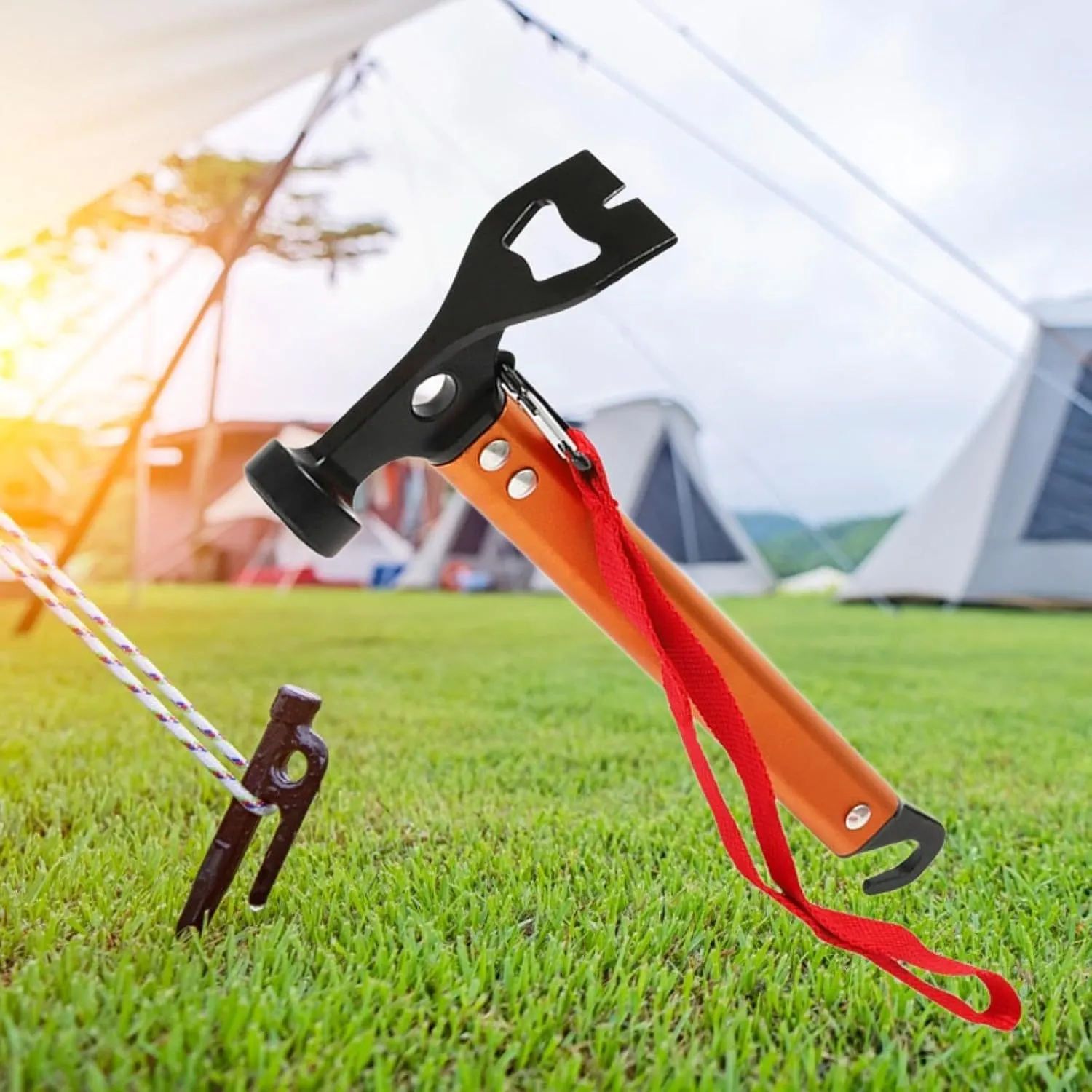 Camping Hammer with Tent Stake Puller and Ergonomic Grip for Outdoor Adventures