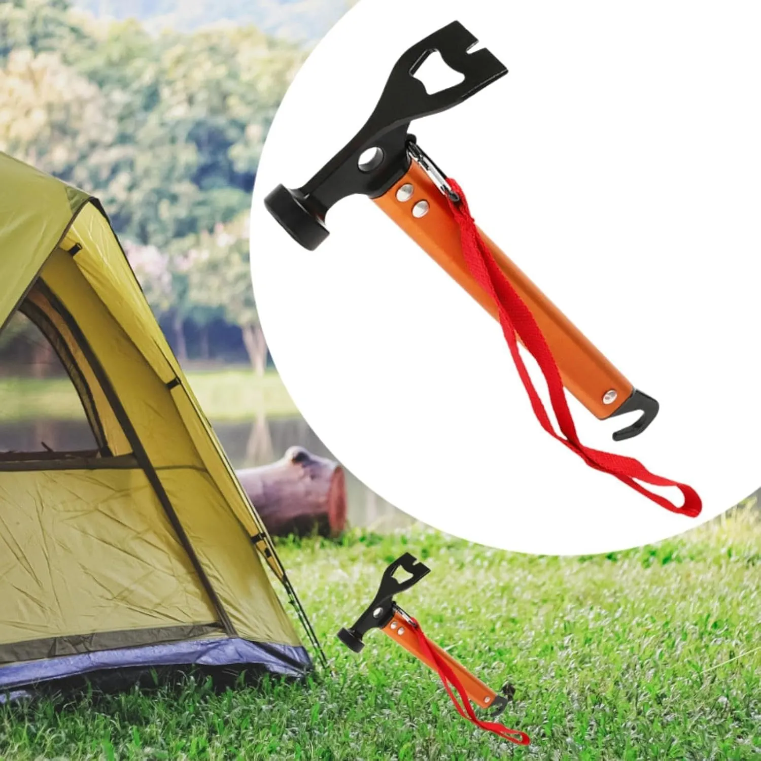 Camping Hammer with Tent Stake Puller and Ergonomic Grip for Outdoor Adventures