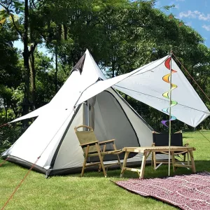 Camping Pyramid Teepee Tent, Outdoor Double Layers Indian Tipi Tent for Family Hiking & Outdoor Adventures - White