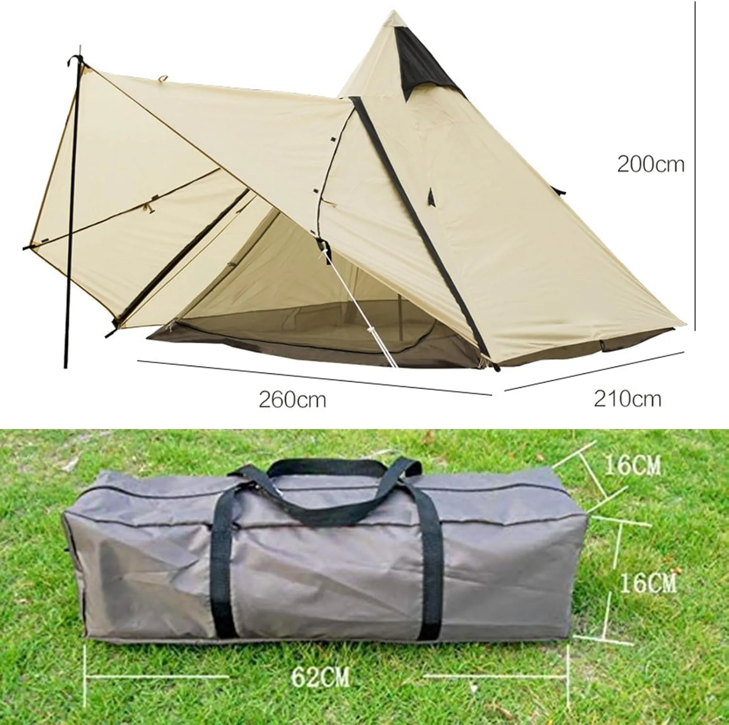 Camping Pyramid Tipi Tent Adult Indian Teepee Tent Yurt Tent Double Layers Tents for Outdoor Camping Hiking Hunting 2 Person