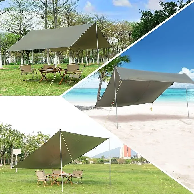 Camping Tarp, 10X9FT Hammock Tent - Waterproof and Anti-UV Protection, Portable and Lightweight, Including Tent Stakes and Carry Bag