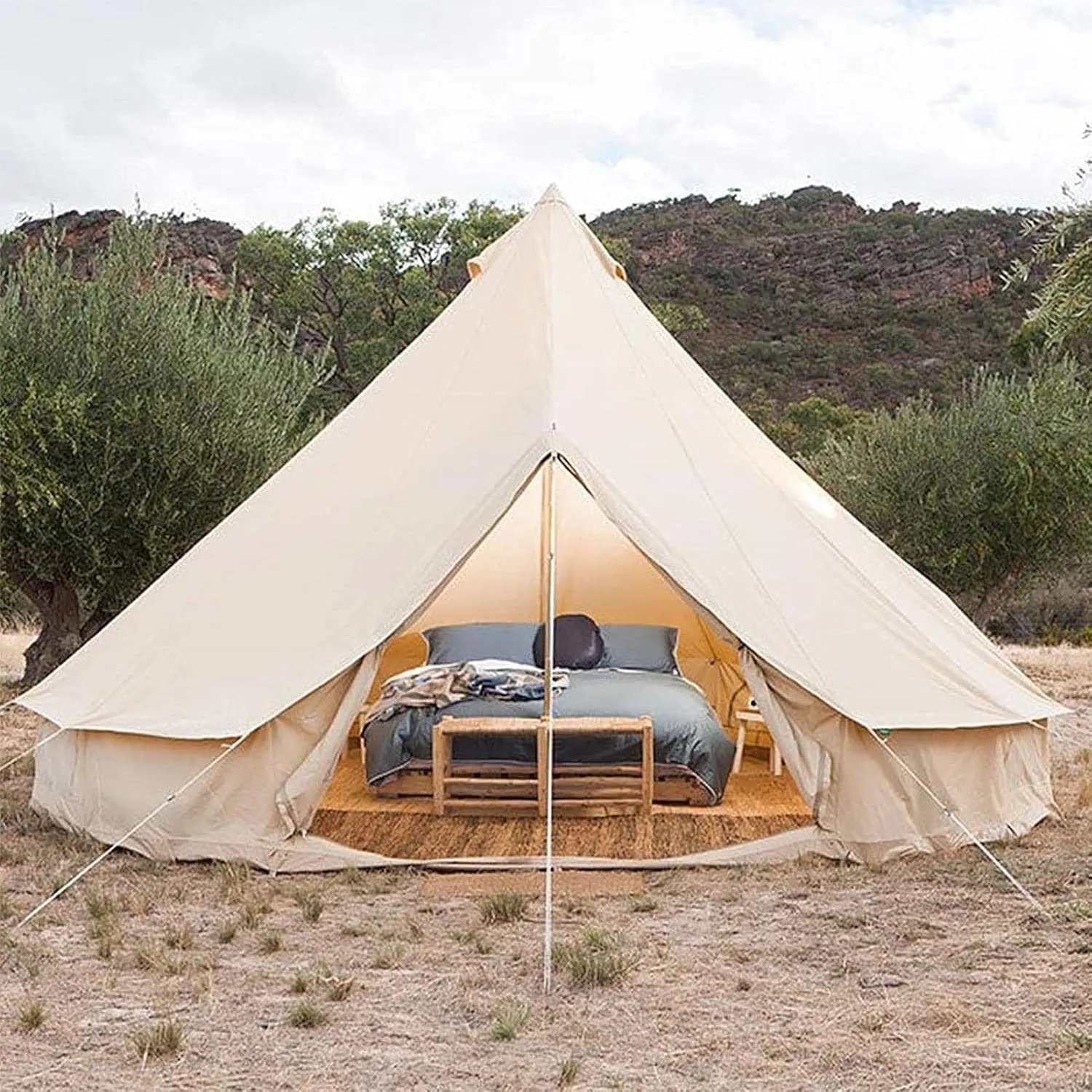 Canvas Tent with Stove Hole Cotton Canvas Tents Yurt Tent for Camping 4 Season Waterproof Tent for Family Camping Outdoor Glamping, Luxury Teepee (Lig