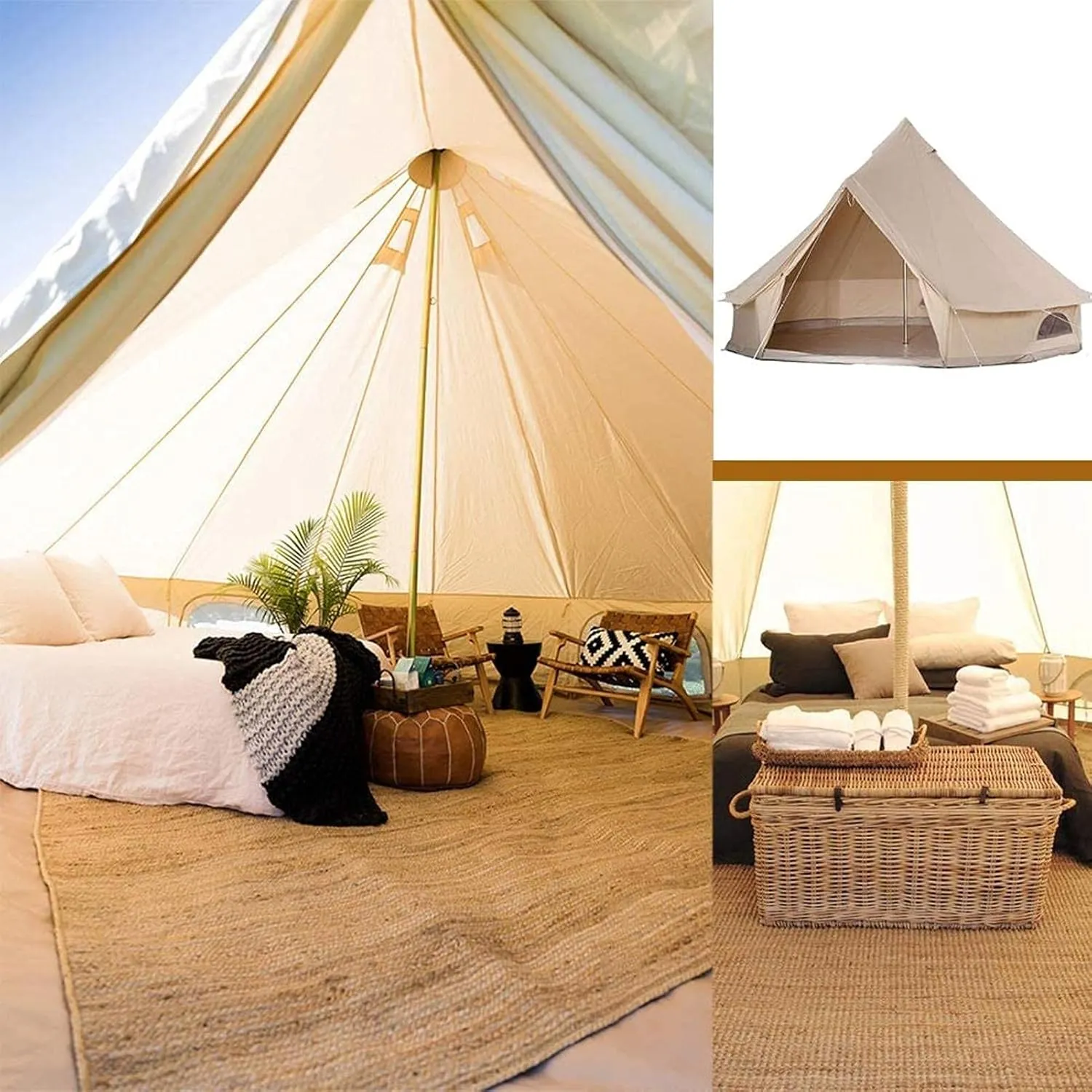 Canvas Tent with Stove Hole Cotton Canvas Tents Yurt Tent for Camping 4 Season Waterproof Tent for Family Camping Outdoor Glamping, Luxury Teepee (Lig