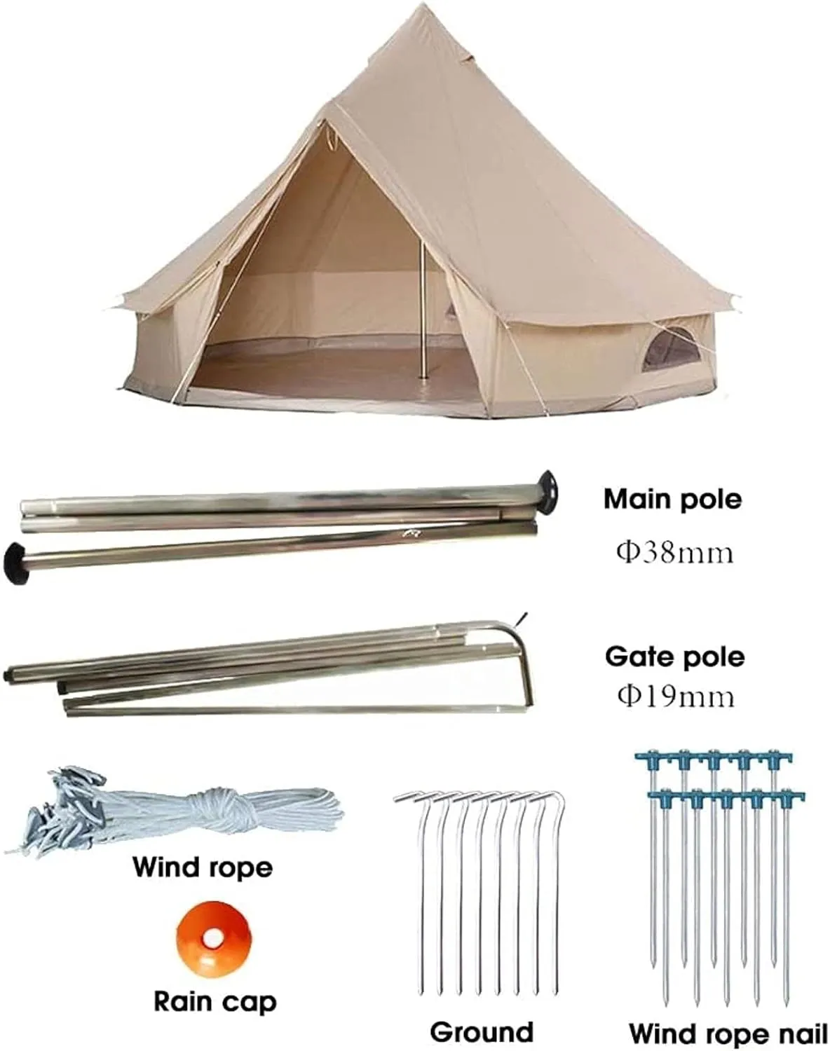 Canvas Tent with Stove Hole Cotton Canvas Tents Yurt Tent for Camping 4 Season Waterproof Tent for Family Camping Outdoor Glamping, Luxury Teepee (Lig