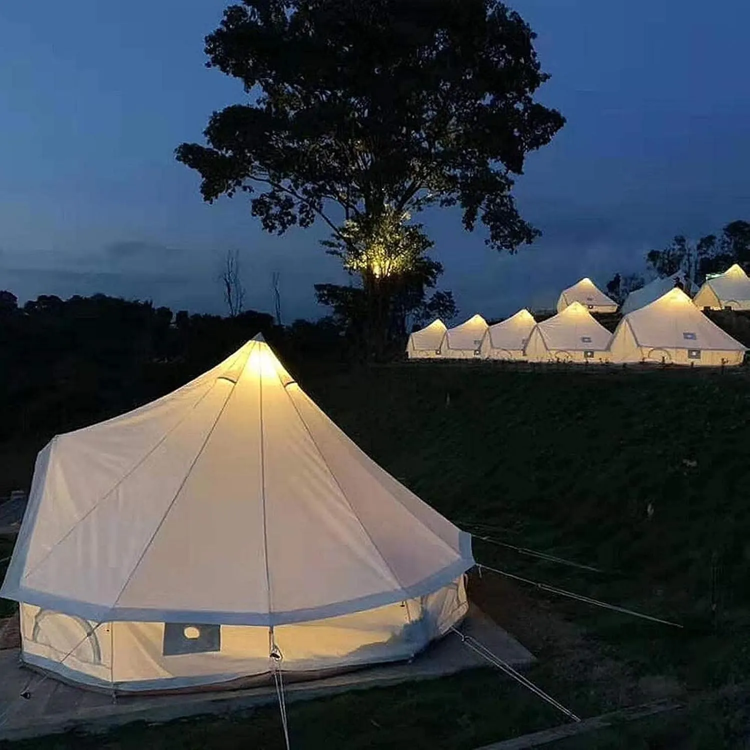 Canvas Tent with Stove Hole Cotton Canvas Tents Yurt Tent for Camping 4 Season Waterproof Tent for Family Camping Outdoor Glamping, Luxury Teepee (Lig