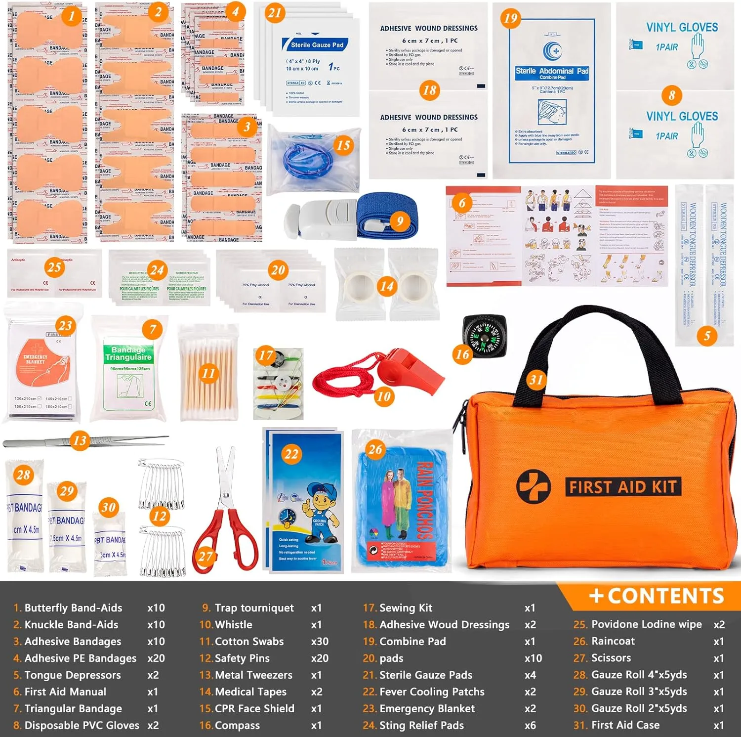 Car Emergency Kit - Portable Air Compressor, Roadside & Winter Travel Assistance, Safety Kit for Cars & Trucks (Orange)