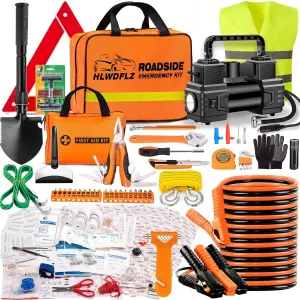 Car Emergency Kit - Portable Air Compressor, Roadside & Winter Travel Assistance, Safety Kit for Cars & Trucks (Orange)
