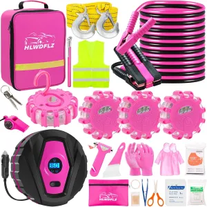Car Emergency Kit with Portable Air Compressor - Roadside Emergency Kit for Vehicles, Winter Car Safety Roadside Assist Kit, Emergency Car Kit for Teen Girl and Ladies L-77